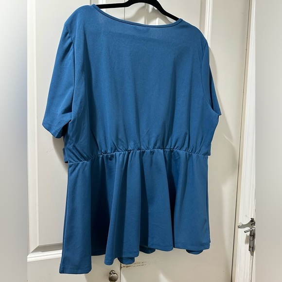 BloomChic Plus Size Square Neck Waist Tab Gathered Blouse - Picture 3 of 7